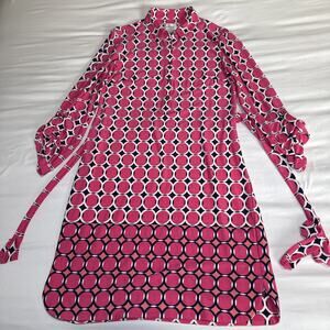 DM Collection Collared Hot Pink & Navy Long Roll Tab Sleeve Dress w/Belt Sz: 8